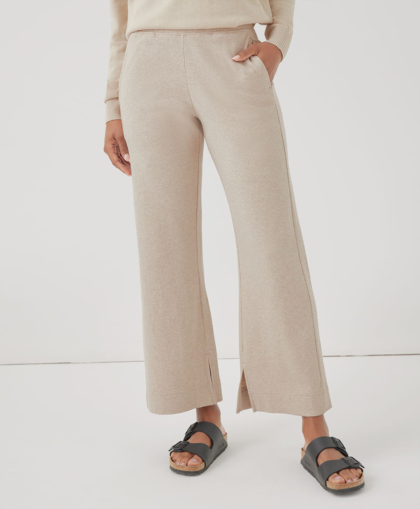 【2plan】Solid one-tuck wide cotton pants Organic Cotton Airplane Wide Leg Pant - 26