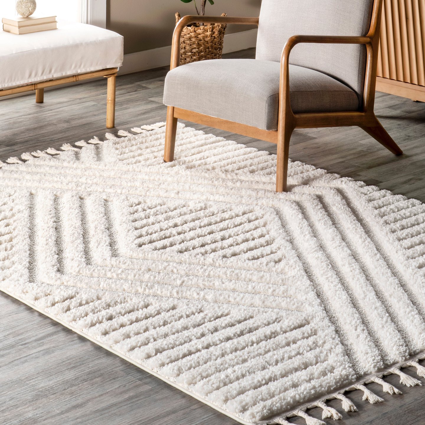 Risette Geometric Shag Tassel Area Rug | Oprah Daily Shop